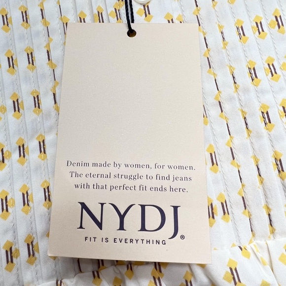 NYDJ Pleated Tunic Womens Small White Yellow Maison Geo Blouse Long Sleeve Top - Picture 11 of 15